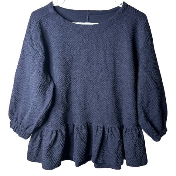 Maeve Textured Blue Ruffle Hem Top Womens XS Lagenlook Modest Demure french - Picture 3 of 11